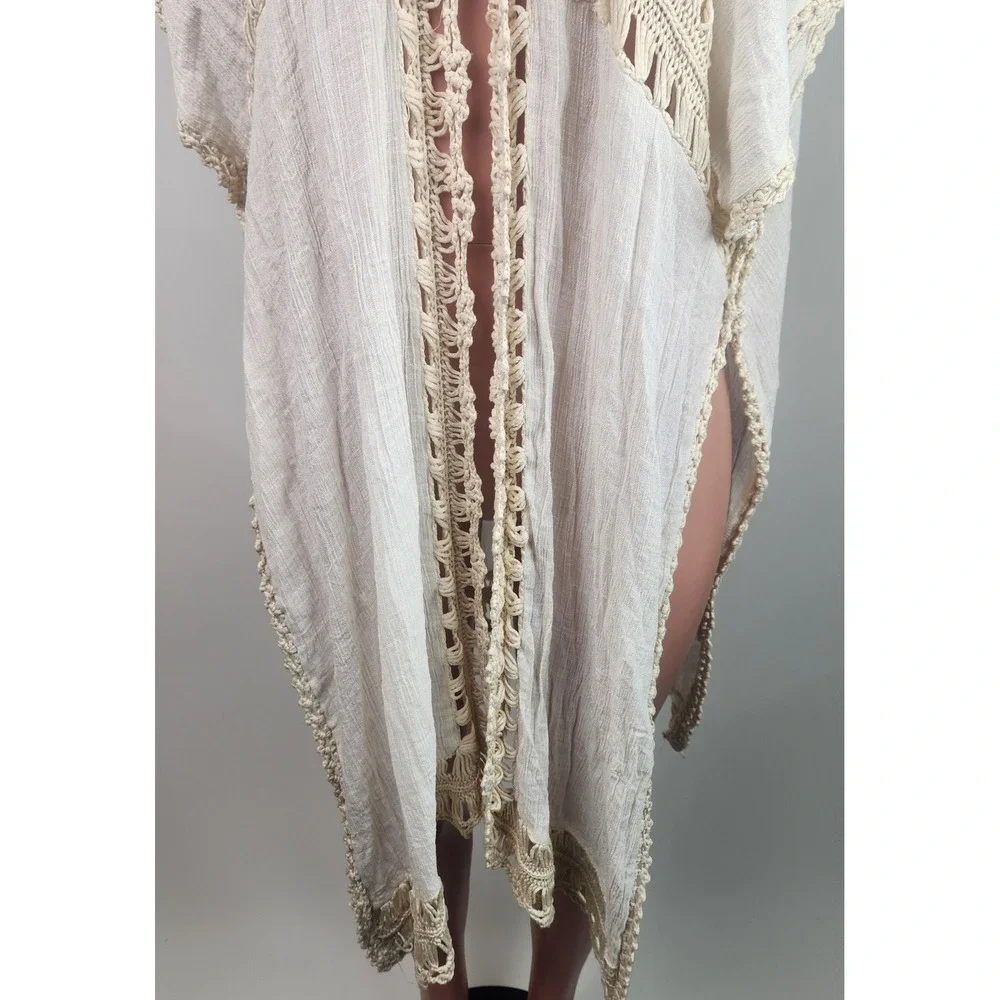 Altaird State‎ Crochet Trimmed Kimono Cream Bohemian Resort Festival Size S - Picture 3 of 8